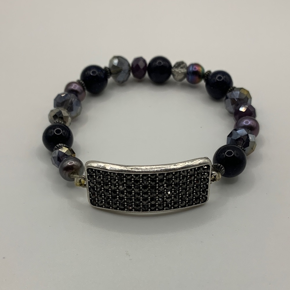Silver-tone Purple Beaded Bracelet